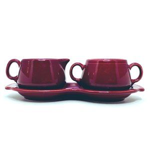 Fiestaware HLC USA Burgundy Red Maroon Cream & Sugar w/Figure 8 Tray, no lid